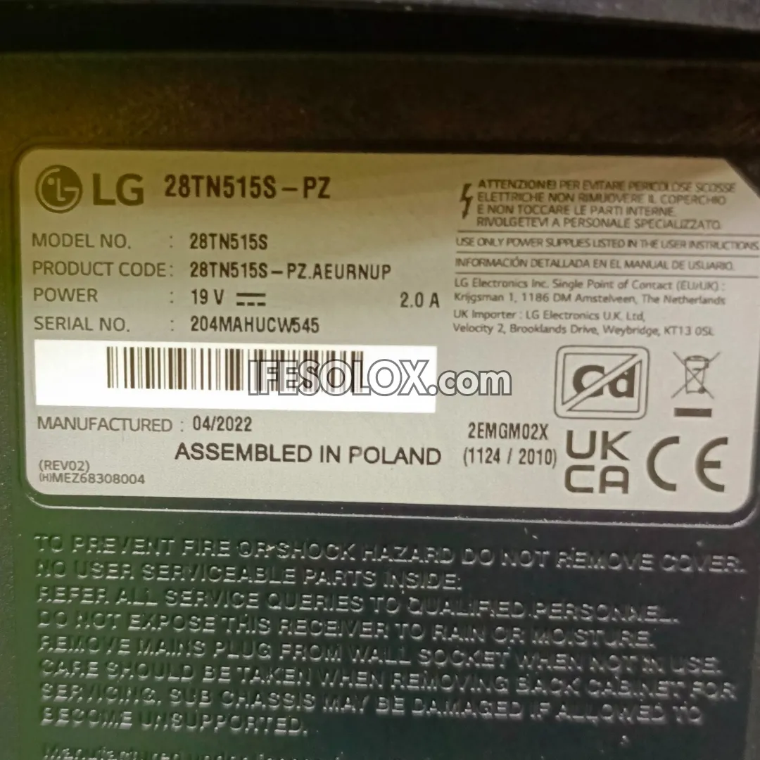 LG 28 Inch 28TN515S webOS Smart Satellite TV (Bluetooth, WiFi, Miracast, AirPlay) - Foreign Used
