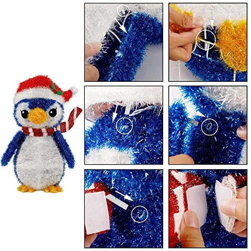 Lighted Christmas Tinsel Penguin Decorations, 20 Inch Pre-Lit Light Up Blue Penguin with 35 Count Clear Incandescent Lights, Indoor or Outdoor Yard Lawn Festive Holiday Decoration