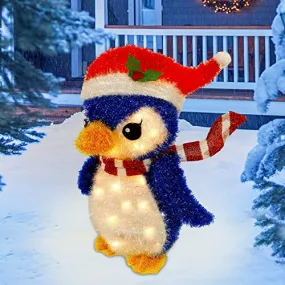 Lighted Christmas Tinsel Penguin Decorations, 20 Inch Pre-Lit Light Up Blue Penguin with 35 Count Clear Incandescent Lights, Indoor or Outdoor Yard Lawn Festive Holiday Decoration