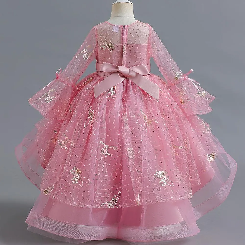 LS6083 2 to 9 Years Baby Bithday Dress Autumn New Long-Sleeved Princess Dress Flower Girl Wedding Dress Girl Dress