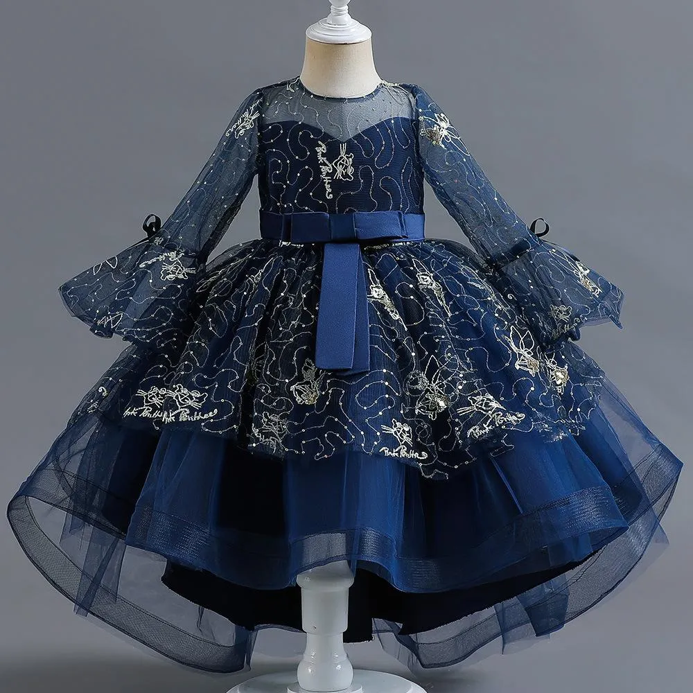 LS6083 2 to 9 Years Baby Bithday Dress Autumn New Long-Sleeved Princess Dress Flower Girl Wedding Dress Girl Dress