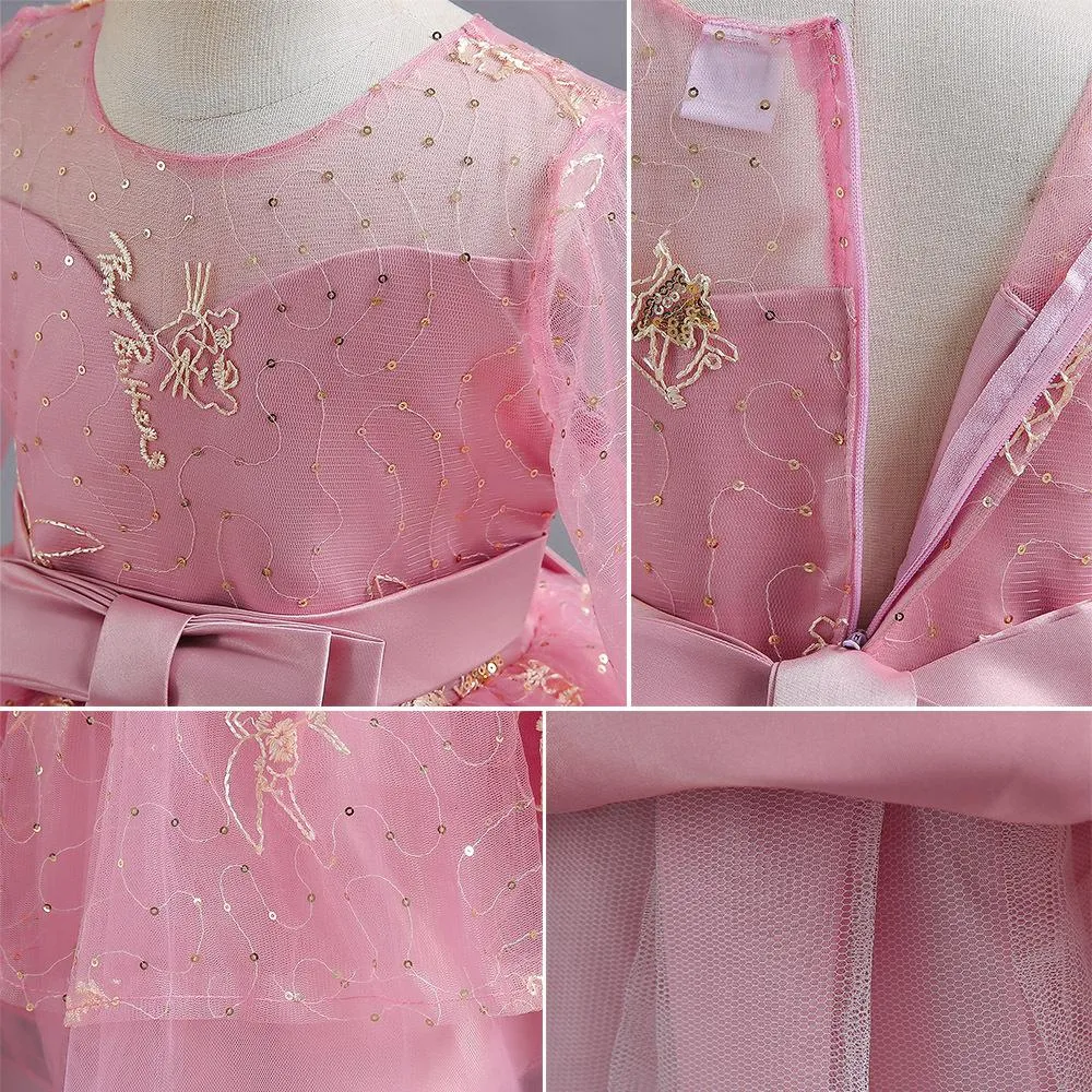 LS6083 2 to 9 Years Baby Bithday Dress Autumn New Long-Sleeved Princess Dress Flower Girl Wedding Dress Girl Dress