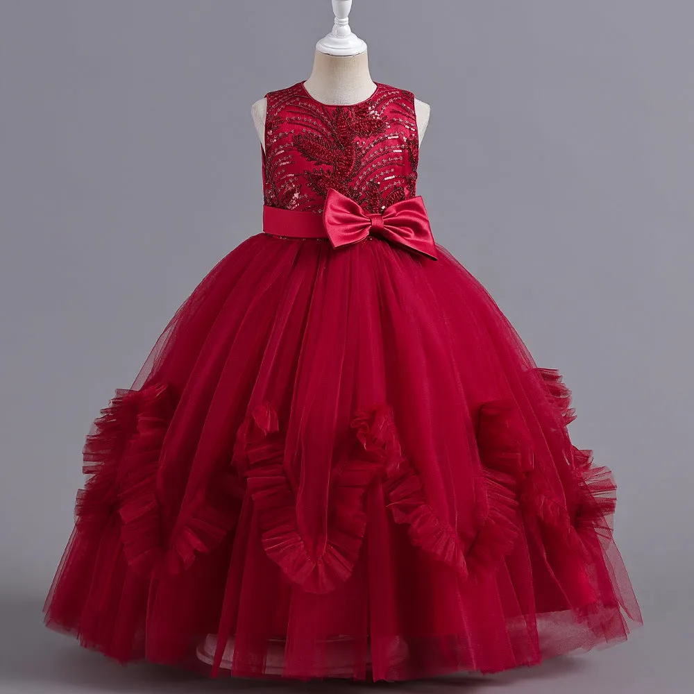 LS8053 2 to 9 Years Outong Elegant Dress  Little Girl Long Lace Princess Dress Fit For 2 to 9 Years Girls