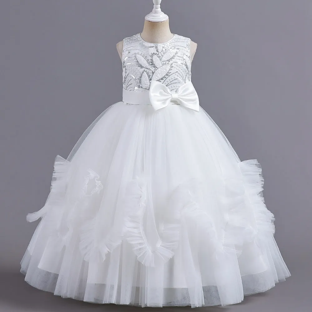 LS8053 2 to 9 Years Outong Elegant Dress  Little Girl Long Lace Princess Dress Fit For 2 to 9 Years Girls