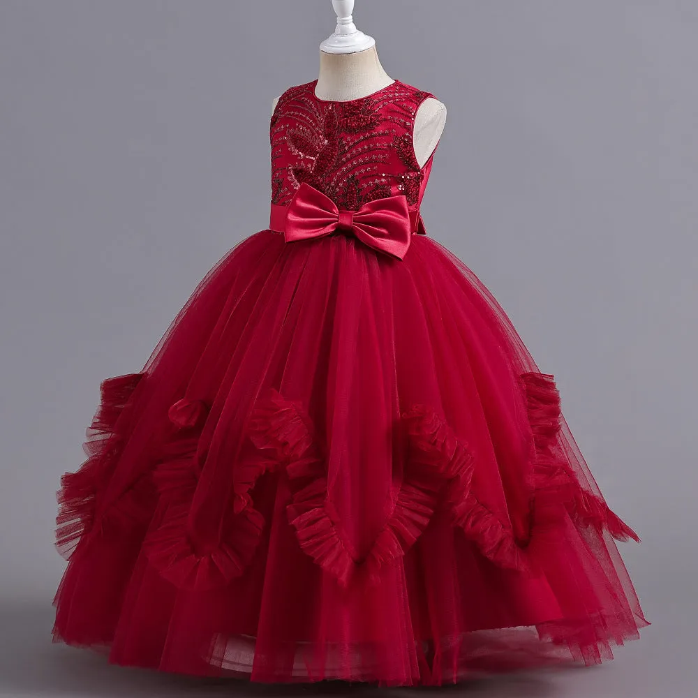 LS8053 2 to 9 Years Outong Elegant Dress  Little Girl Long Lace Princess Dress Fit For 2 to 9 Years Girls