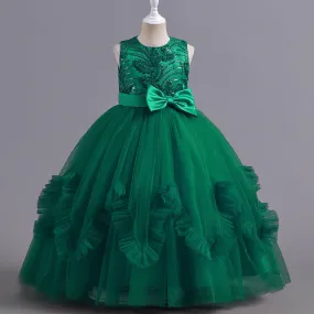 LS8053 2 to 9 Years Outong Elegant Dress  Little Girl Long Lace Princess Dress Fit For 2 to 9 Years Girls