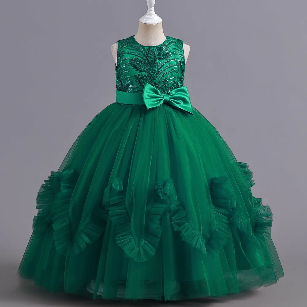 LS8053 2 to 9 Years Outong Elegant Dress  Little Girl Long Lace Princess Dress Fit For 2 to 9 Years Girls