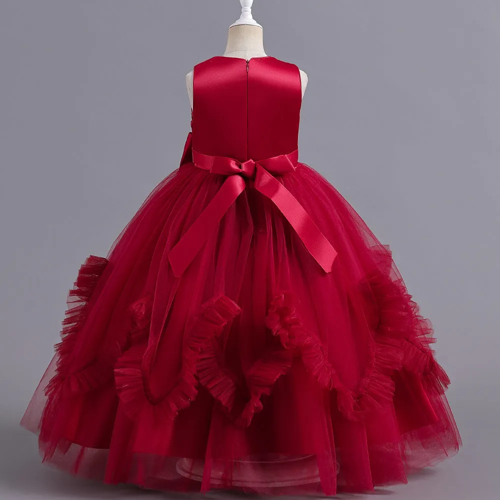 LS8053 2 to 9 Years Outong Elegant Dress  Little Girl Long Lace Princess Dress Fit For 2 to 9 Years Girls