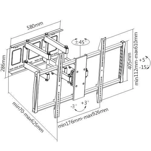 Lumi 60- 100 inches Heavy-duty Full Motion Curved & Flat Panel Tv Wall Mount LPA37-696 2feet