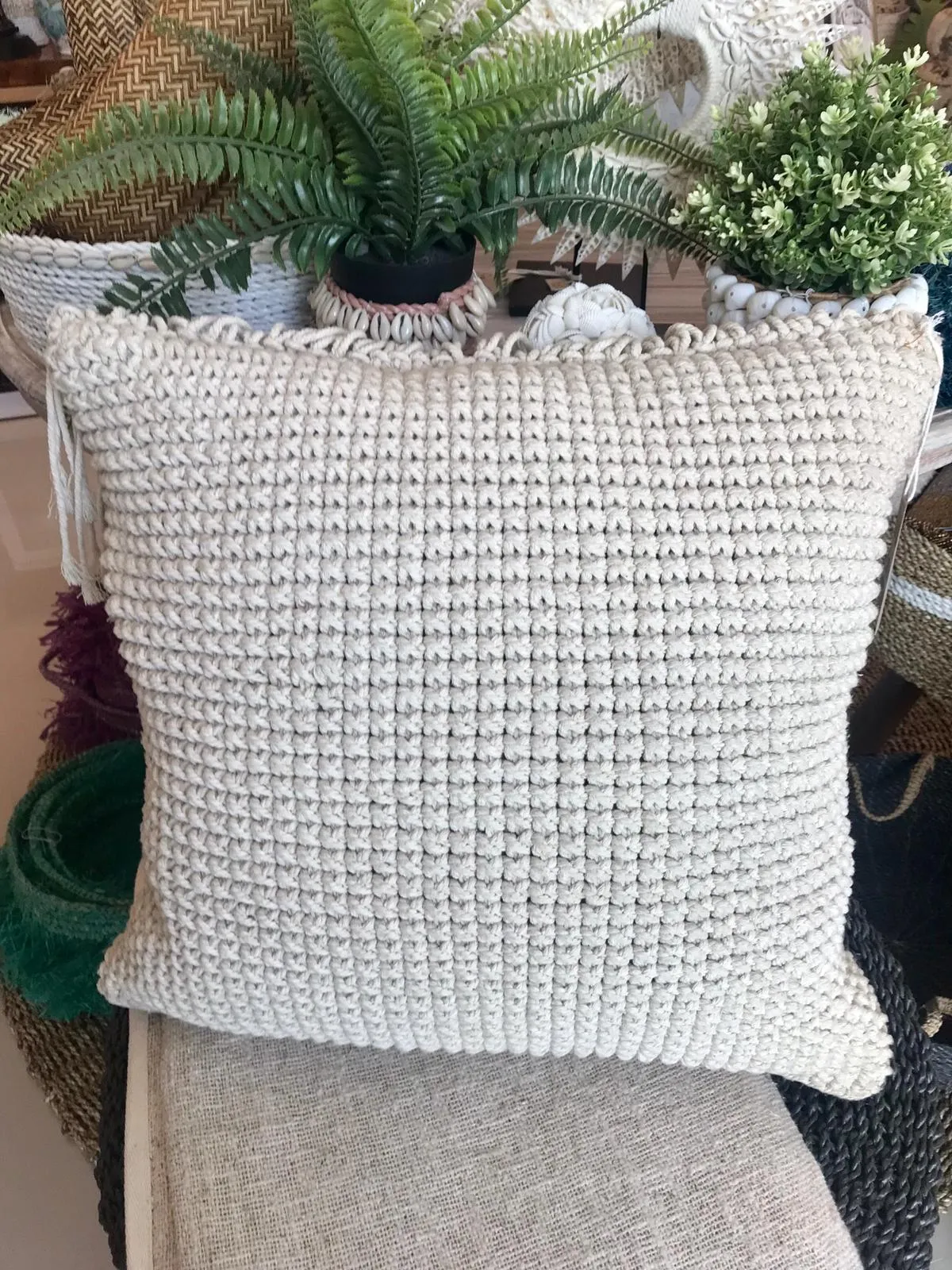 Macrame Cushion With Shell & Fringe