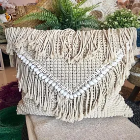 Macrame Cushion With Shell & Fringe