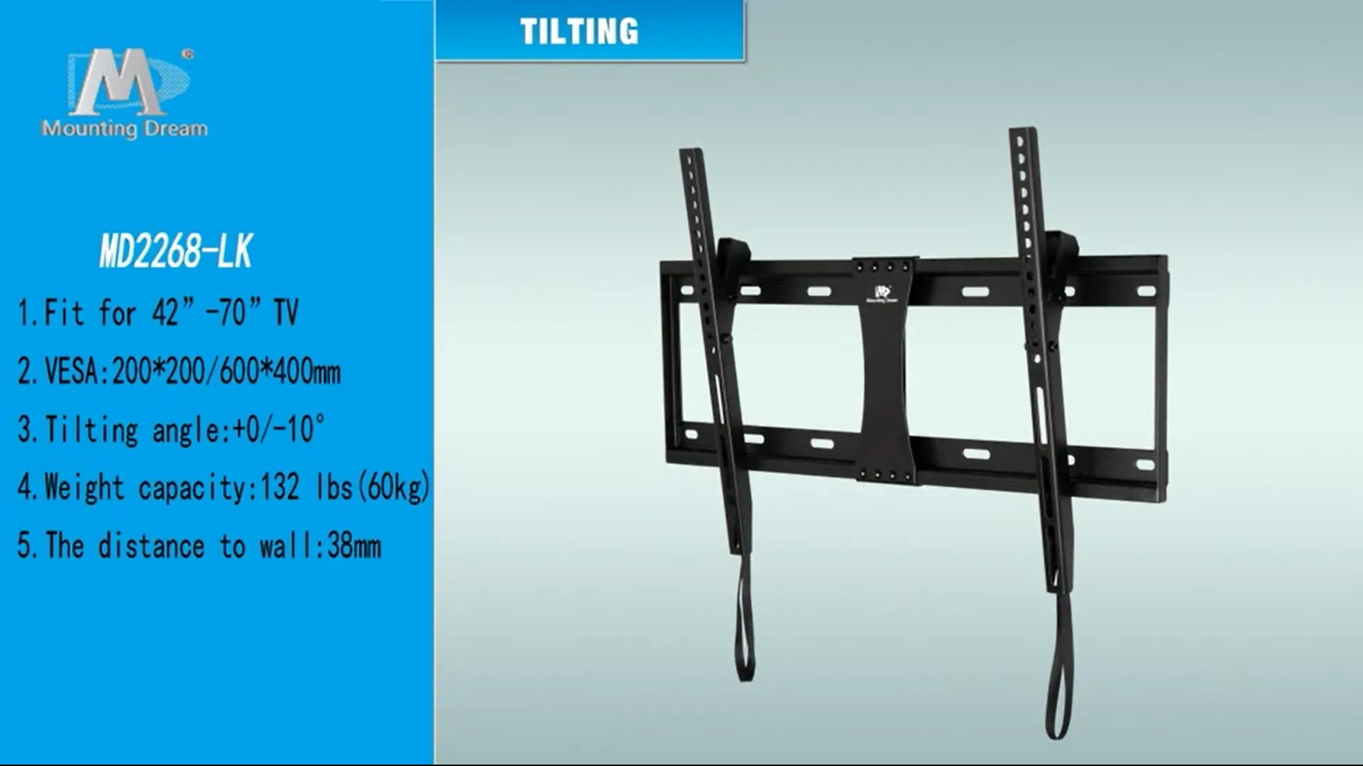 Mounting Dream Tilt TV Wall Mount Bracket for Most 37-70 Inches TVs