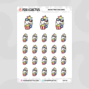 Movie Time Unicorn Stickers