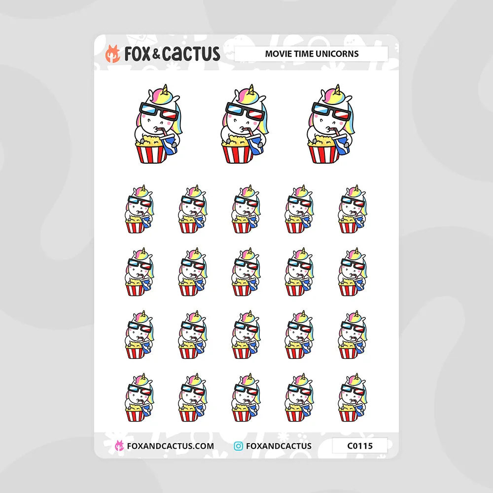Movie Time Unicorn Stickers