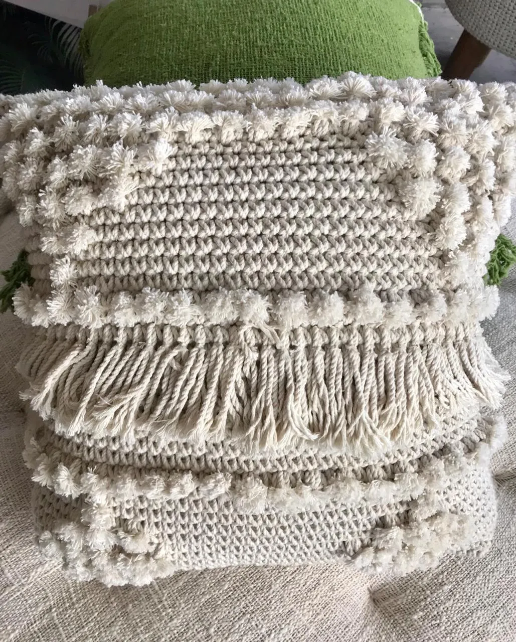 Natural Macrame Cushions With Mini-Poms