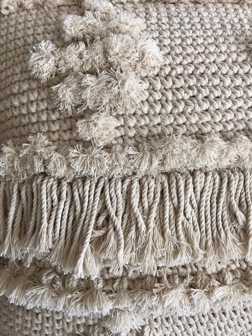 Natural Macrame Cushions With Mini-Poms