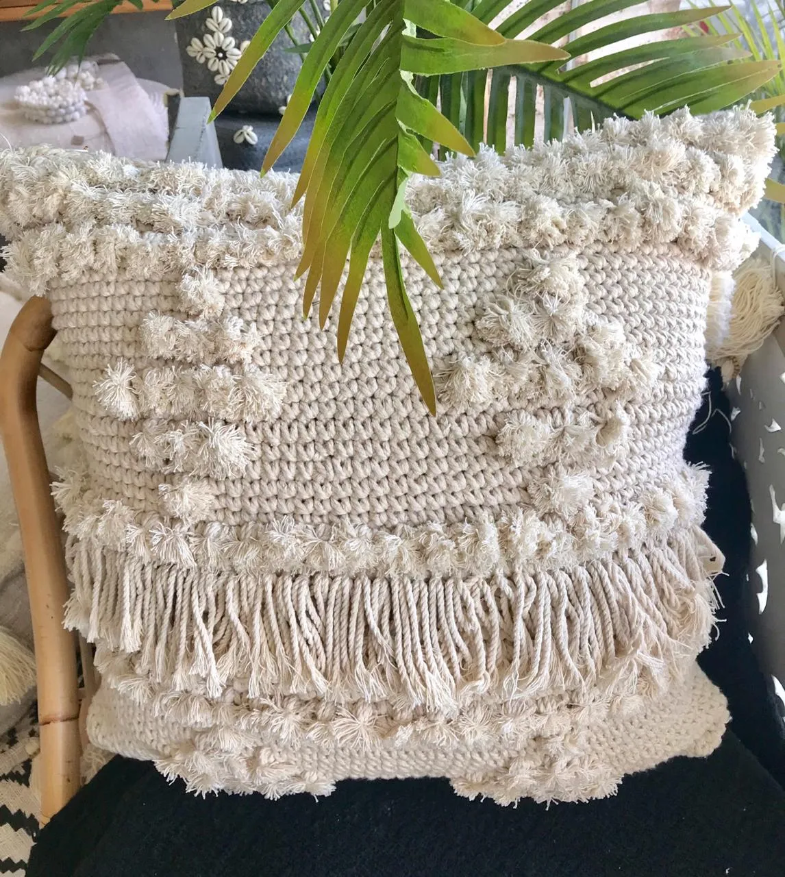 Natural Macrame Cushions With Mini-Poms