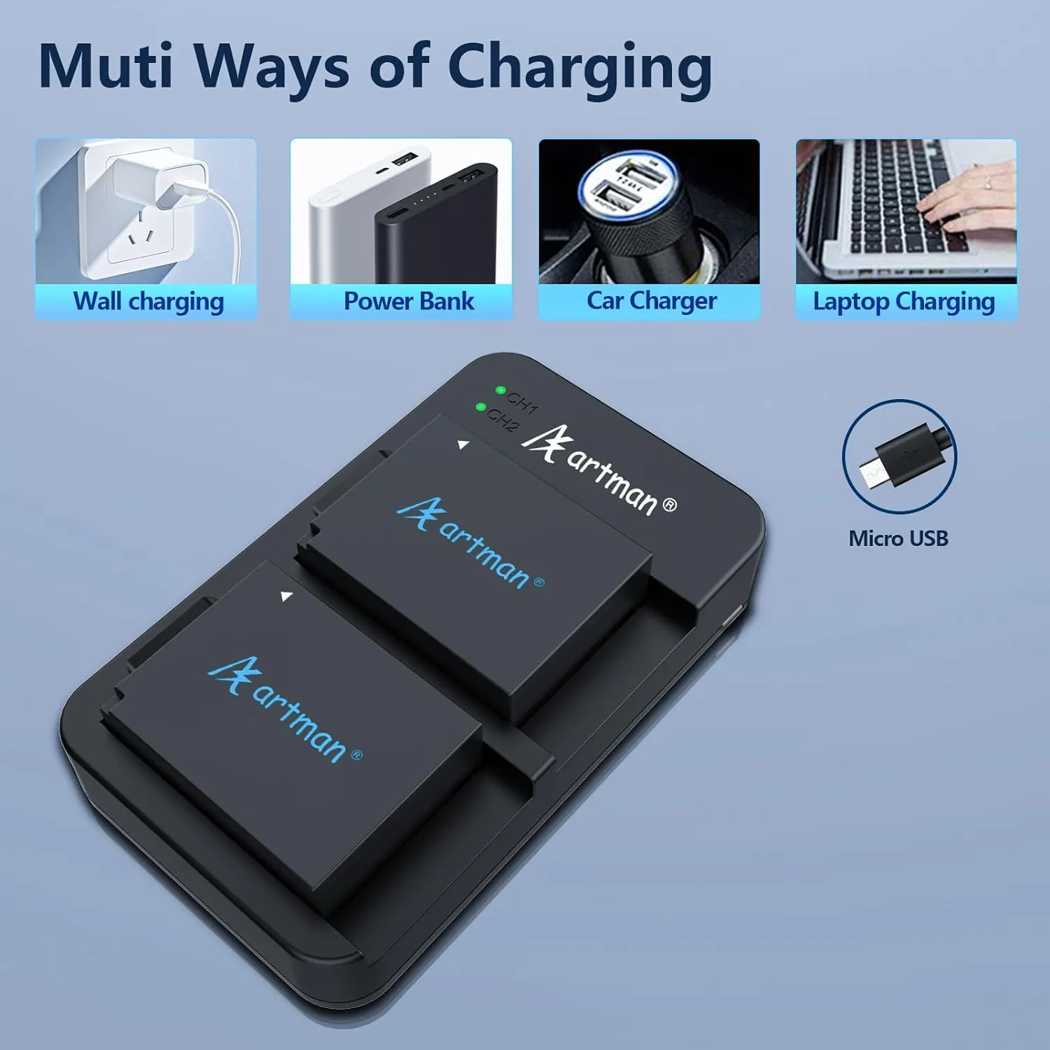 NJA NP-W126 NP-W126S Battery 2-pack and USB Dual Charger Compatible with Fujifilm X-T1 X-T2 X-T3 X-T10 X-T20 X-T30 X-T30 II X-T100 X-T200 X100F X100V X-S10 X-A5 X-A10 X-E4 X-Pro2 X-Pro3