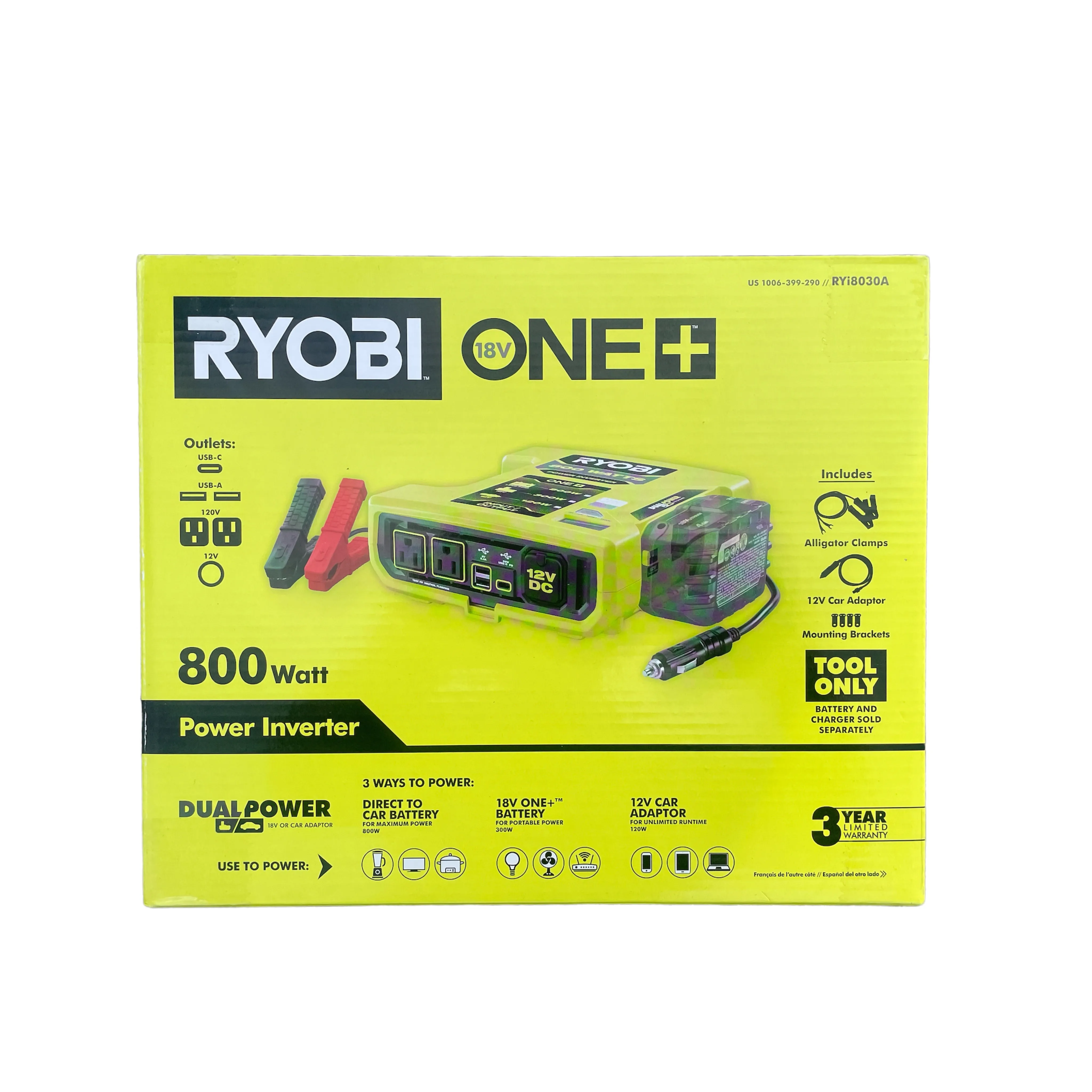 ONE  18V 800-Watt Max 12V Automotive Power Inverter with Dual USB Ports
