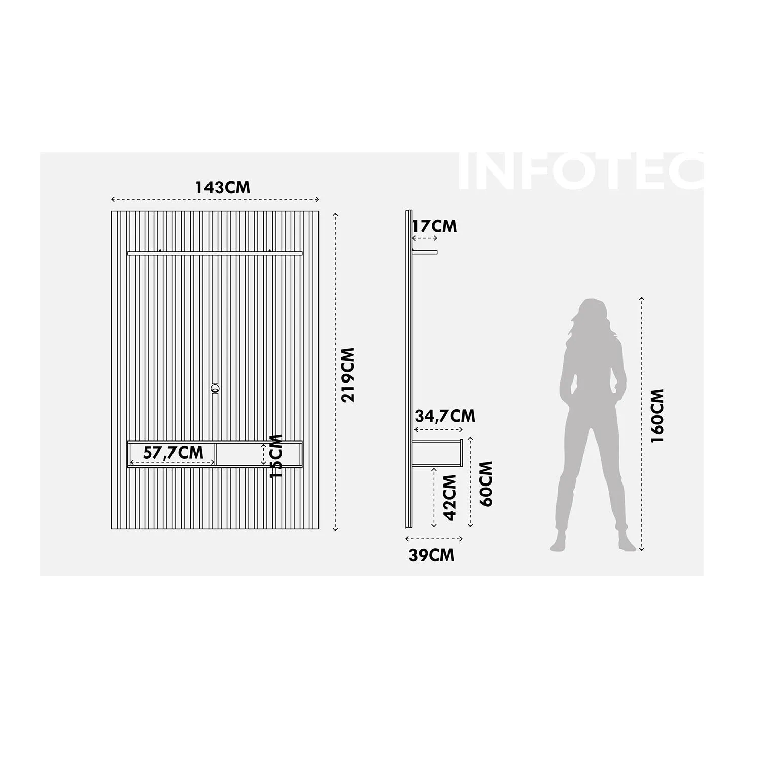 Painel Ripado para TV até 50” 1 Prateleira 2 Portas Aspen 143 cm - Freijó c/ Off White Fosco