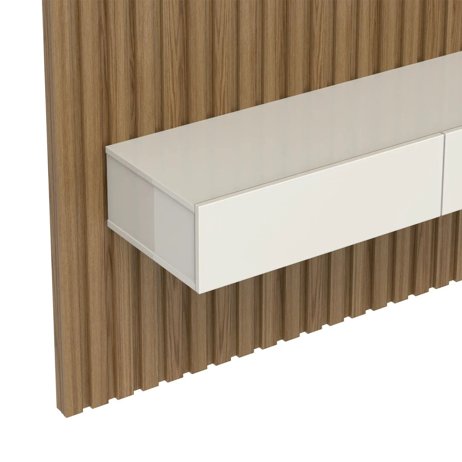 Painel Ripado para TV até 50” 1 Prateleira 2 Portas Aspen 143 cm - Freijó c/ Off White Fosco