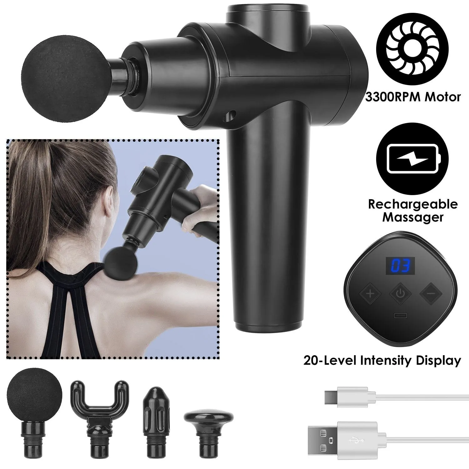 Percussion Digital Display Rechargeable Deep Tissue Vibration Massage Gun
