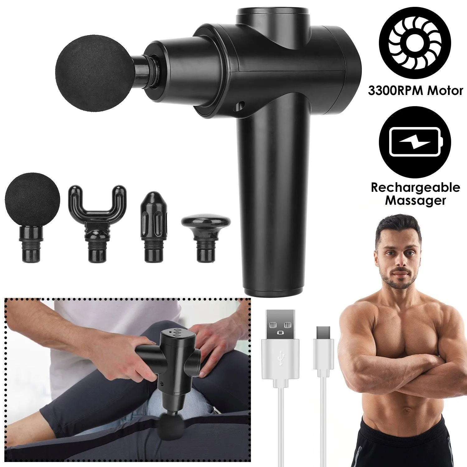 Percussion Digital Display Rechargeable Deep Tissue Vibration Massage Gun