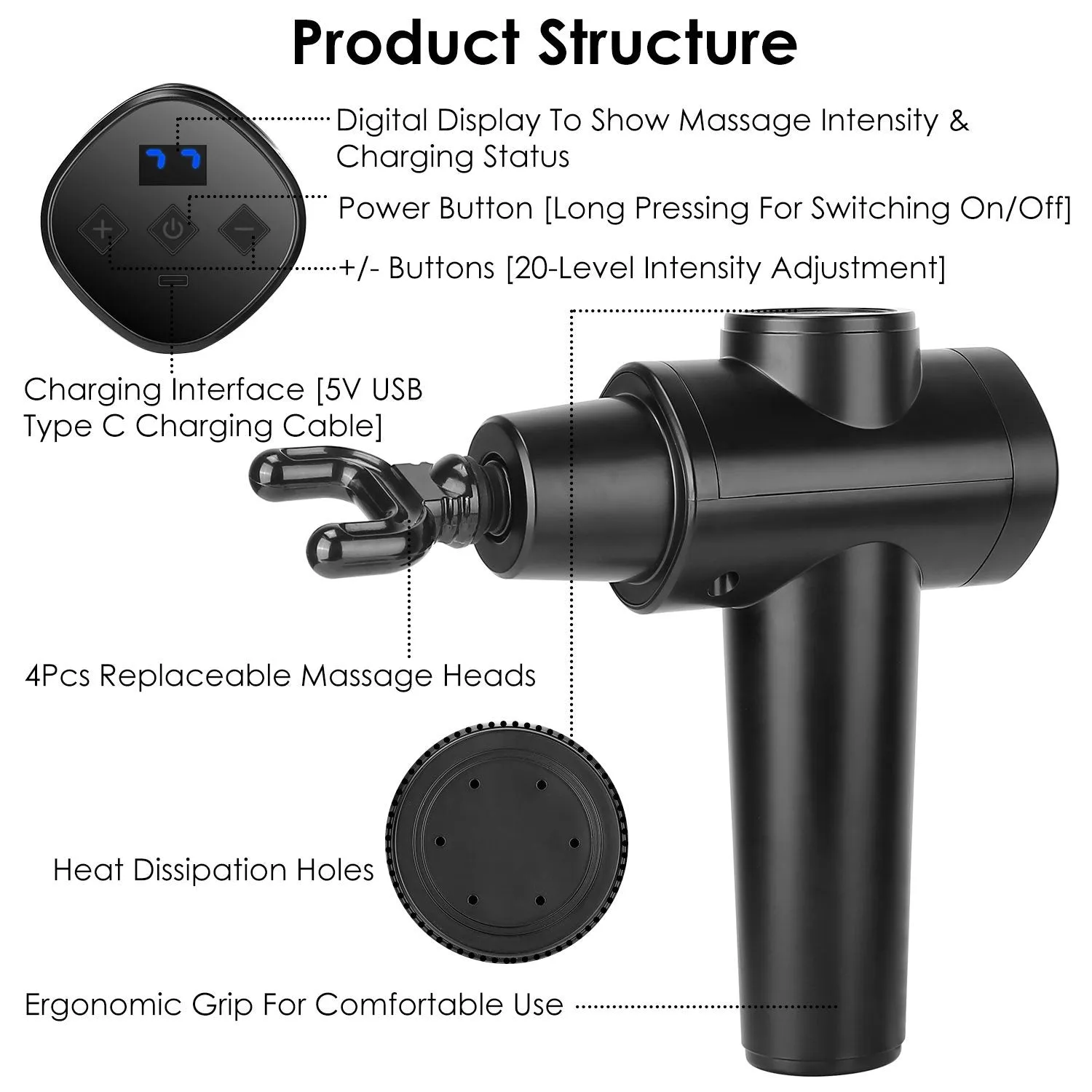 Percussion Digital Display Rechargeable Deep Tissue Vibration Massage Gun