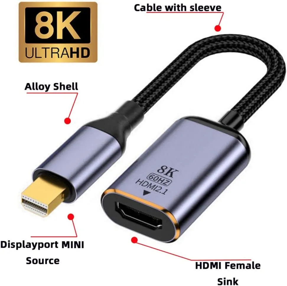 Pi ® (PiPlus®) 8K Mini DP Male to HDMI 2.1 Female Converter Cable
