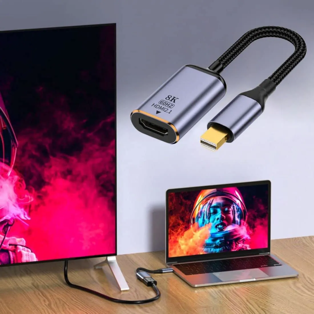 Pi ® (PiPlus®) 8K Mini DP Male to HDMI 2.1 Female Converter Cable
