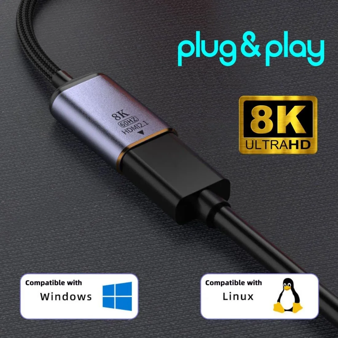 Pi ® (PiPlus®) 8K Mini DP Male to HDMI 2.1 Female Converter Cable
