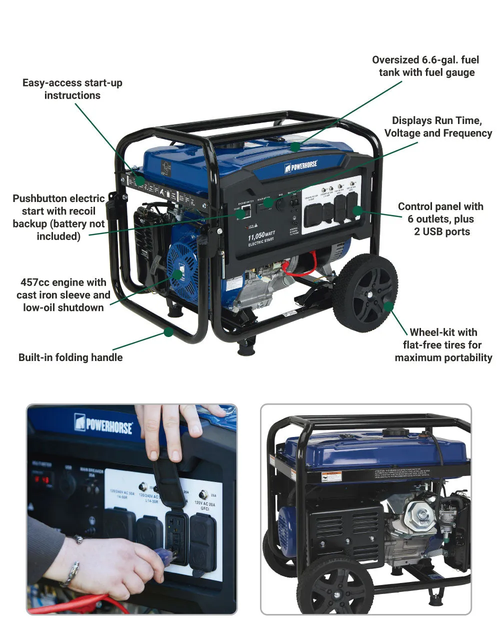 Powerhorse Generator | 11,050 Surge Watt | Electric Start (102221)