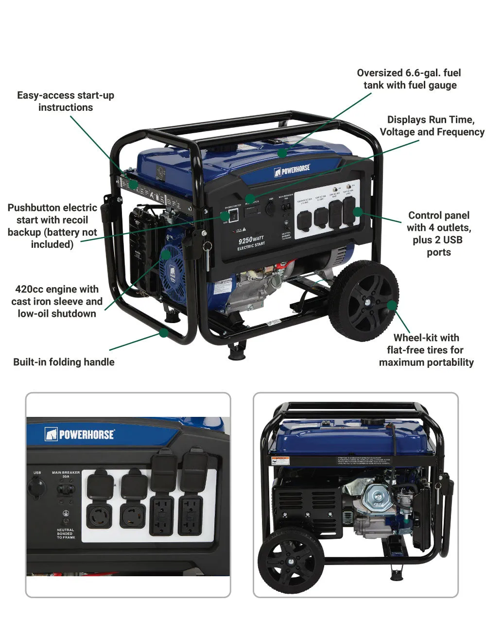 Powerhorse Generator | 9,250 Surge Watt | Electric Start (102222)