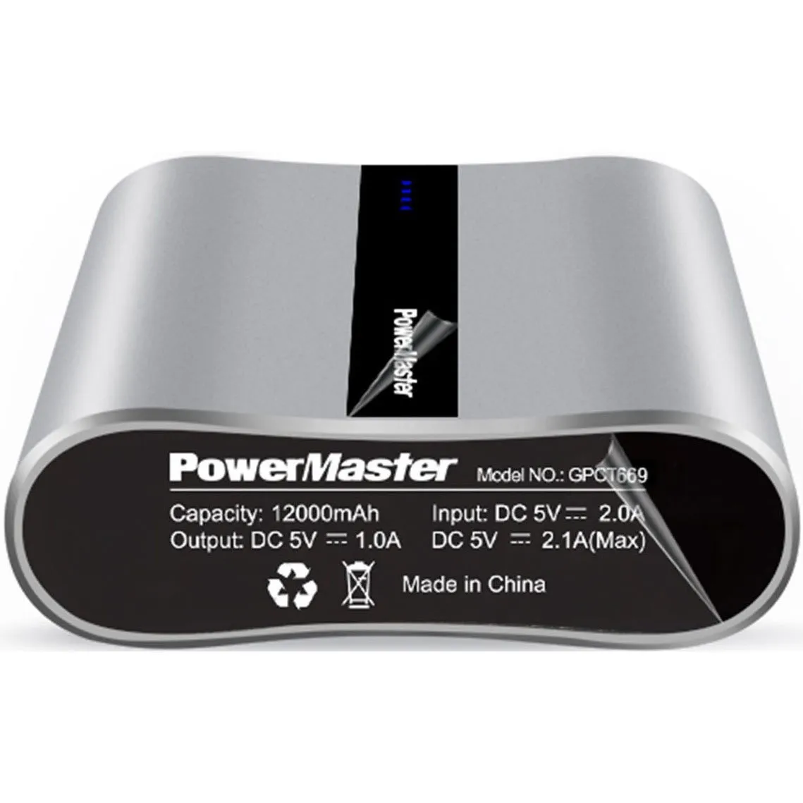 Powermaster 12000mAh Portable Charger with Dual USB Ports 3.1A Output