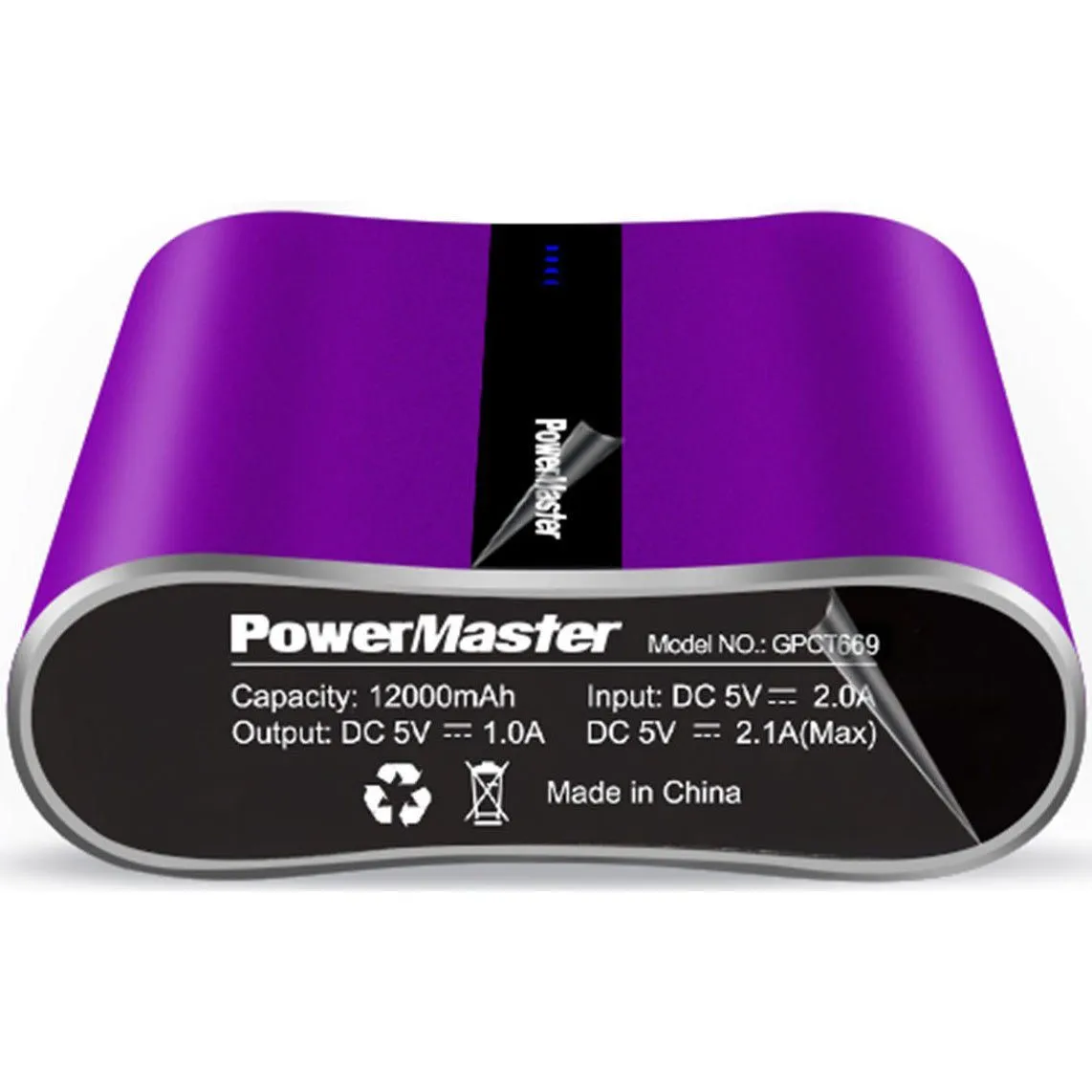 Powermaster 12000mAh Portable Charger with Dual USB Ports 3.1A Output