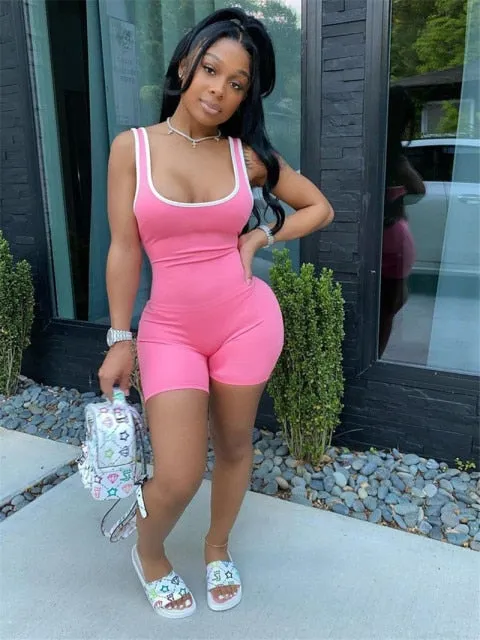 Purpdrank - Women Sleeveless Tank Jumpsuit Rompers Playsuit Bodycon Biker Shorts 3 Colors Solid Stretch Jumpsuit Shorts Pants Trousers