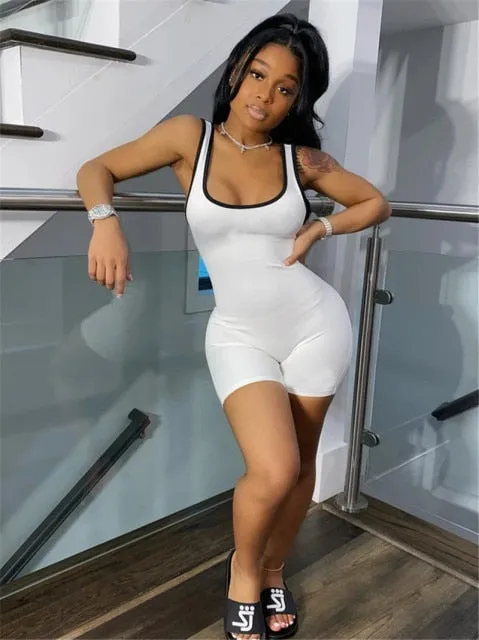 Purpdrank - Women Sleeveless Tank Jumpsuit Rompers Playsuit Bodycon Biker Shorts 3 Colors Solid Stretch Jumpsuit Shorts Pants Trousers