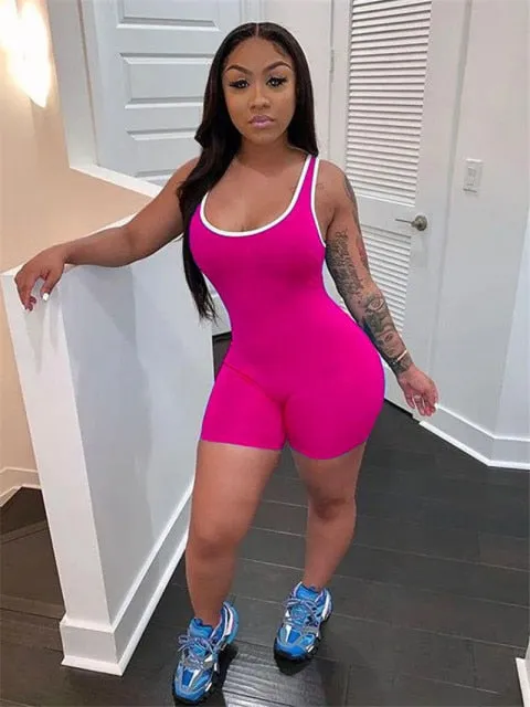 Purpdrank - Women Sleeveless Tank Jumpsuit Rompers Playsuit Bodycon Biker Shorts 3 Colors Solid Stretch Jumpsuit Shorts Pants Trousers