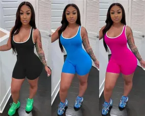 Purpdrank - Women Sleeveless Tank Jumpsuit Rompers Playsuit Bodycon Biker Shorts 3 Colors Solid Stretch Jumpsuit Shorts Pants Trousers