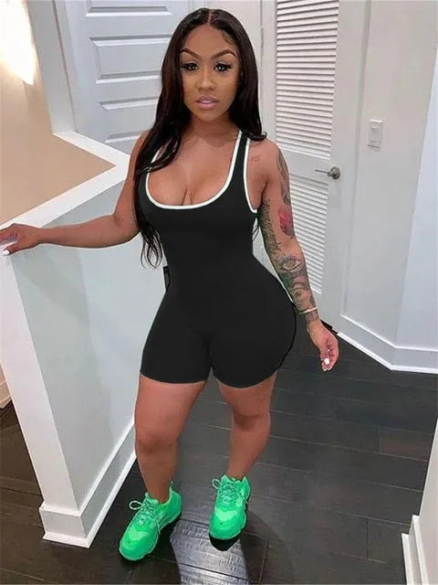 Purpdrank - Women Sleeveless Tank Jumpsuit Rompers Playsuit Bodycon Biker Shorts 3 Colors Solid Stretch Jumpsuit Shorts Pants Trousers