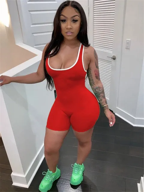 Purpdrank - Women Sleeveless Tank Jumpsuit Rompers Playsuit Bodycon Biker Shorts 3 Colors Solid Stretch Jumpsuit Shorts Pants Trousers