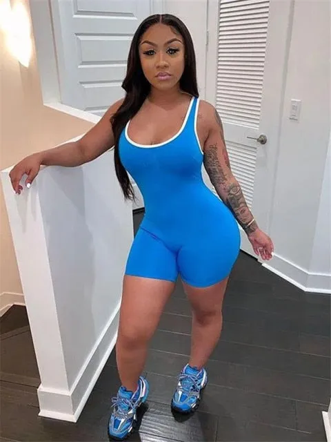 Purpdrank - Women Sleeveless Tank Jumpsuit Rompers Playsuit Bodycon Biker Shorts 3 Colors Solid Stretch Jumpsuit Shorts Pants Trousers