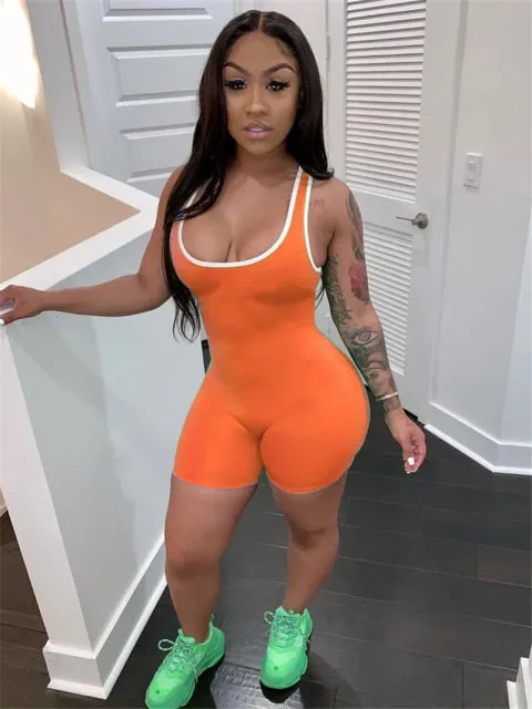 Purpdrank - Women Sleeveless Tank Jumpsuit Rompers Playsuit Bodycon Biker Shorts 3 Colors Solid Stretch Jumpsuit Shorts Pants Trousers