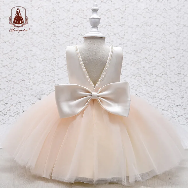RA021 Outong Yoliyolei Baptism Dresses Easter Vestidos Beb Party Wear Little Flower Girl Dress for 6-24-months 2-6 Years