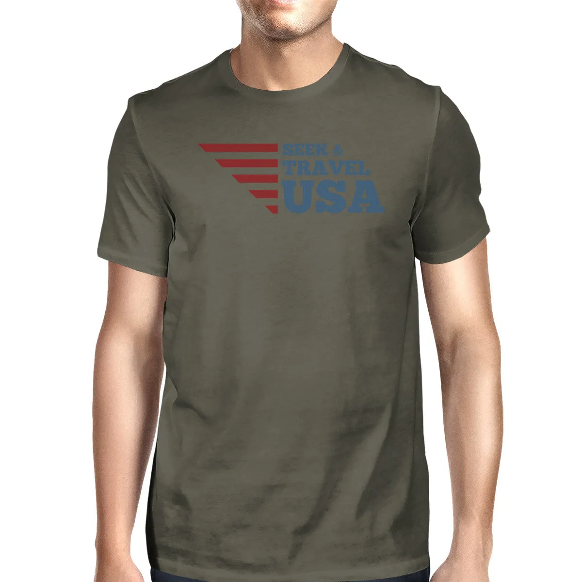 Seek & Travel USA American Flag Shirt Mens Grey Cotton Graphic Tee