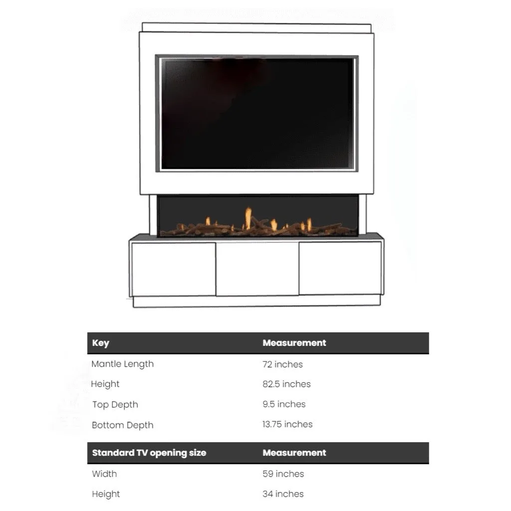 Sicily 72" Pre-Built Media Wall Fireplace - Electric Fire Package