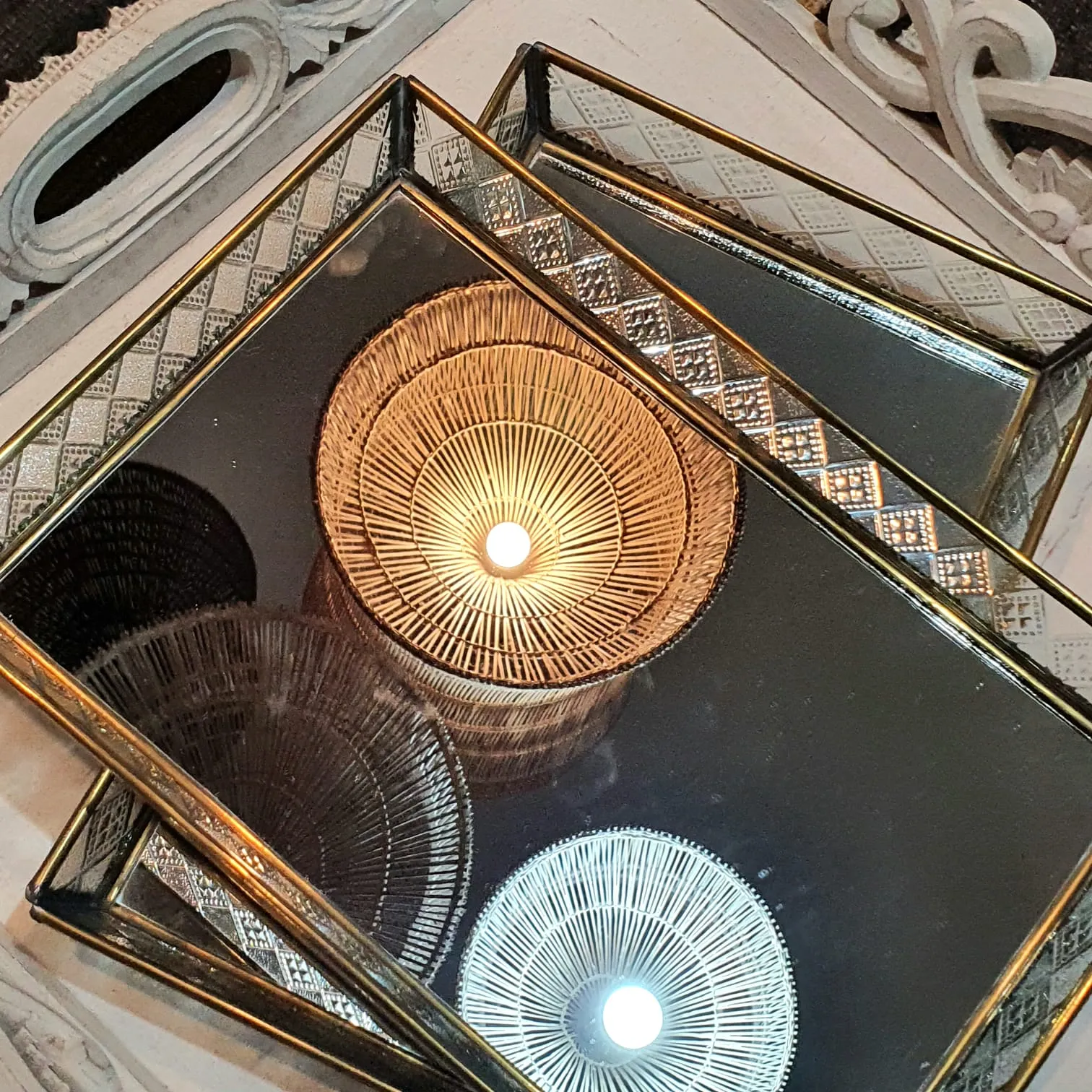 Small Bevelled Glass & Mirrored Tray