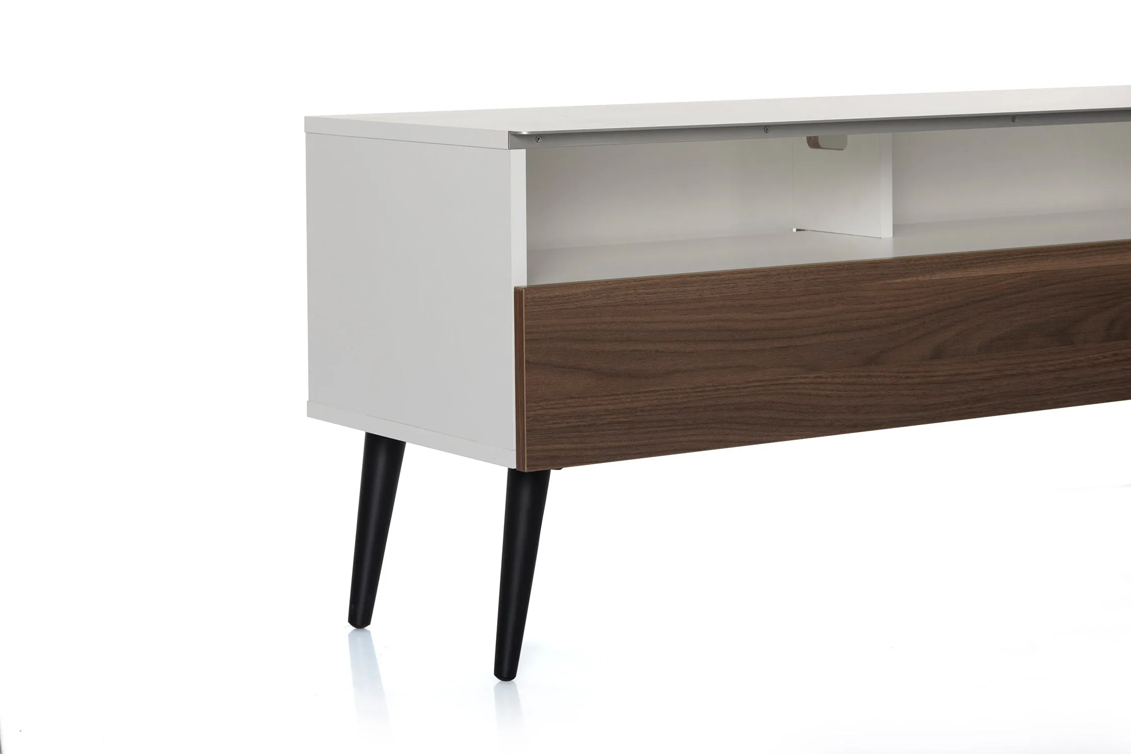 Sonorous VL1200 Series Modern TV Stand w/ Wood Legs for TVs up to 65" - White Cabinet / Walnut Cover