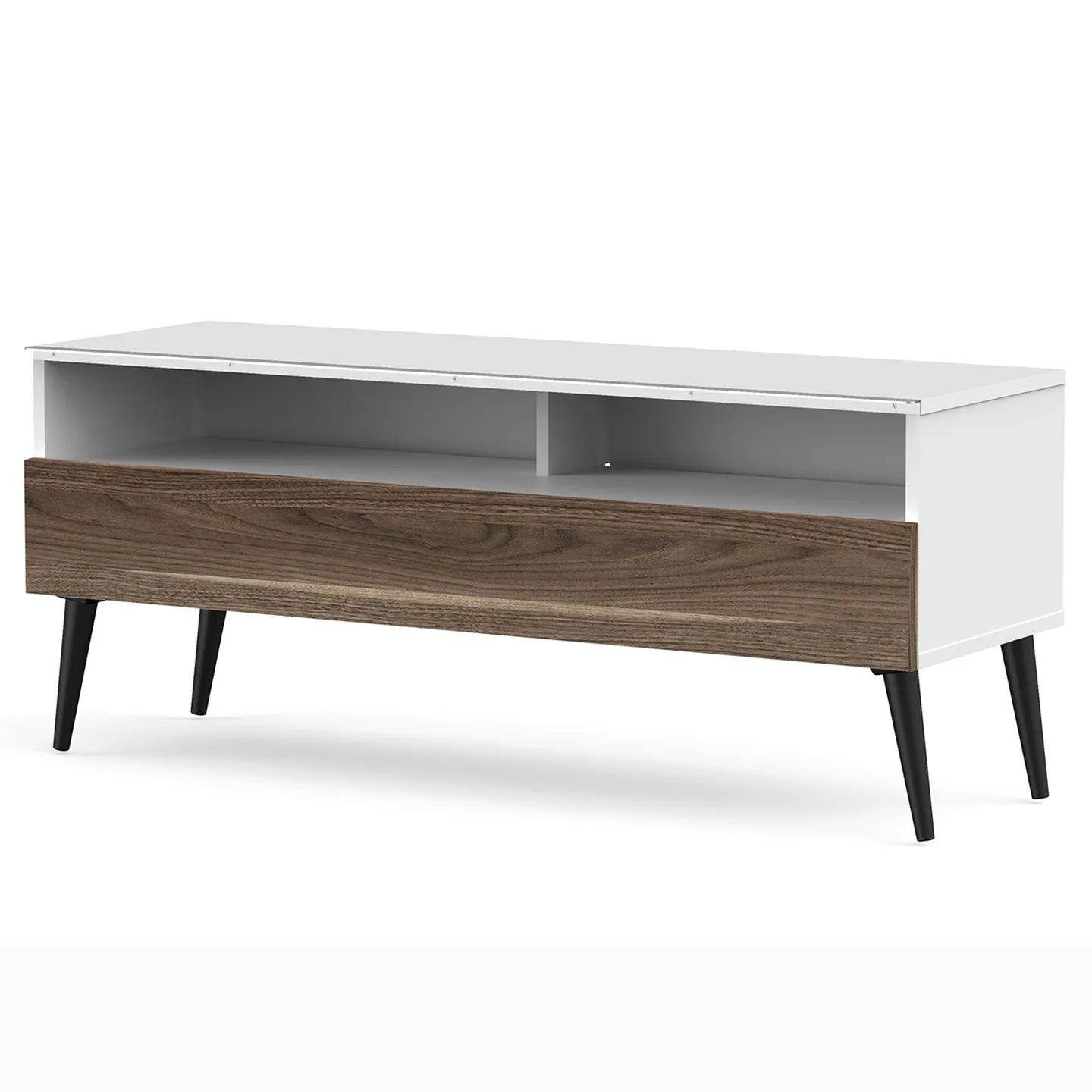 Sonorous VL1200 Series Modern TV Stand w/ Wood Legs for TVs up to 65" - White Cabinet / Walnut Cover