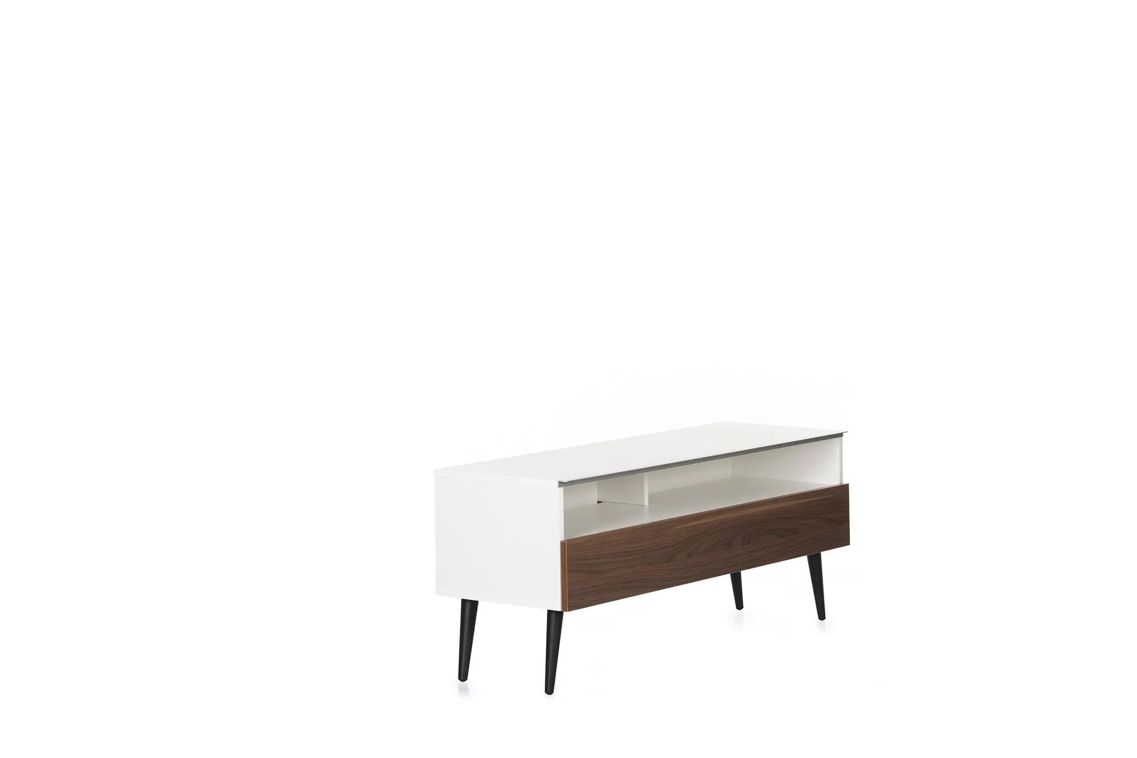 Sonorous VL1200 Series Modern TV Stand w/ Wood Legs for TVs up to 65" - White Cabinet / Walnut Cover